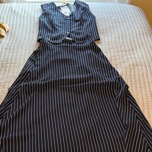 Navy Striped Sleeveless Two Piece Set